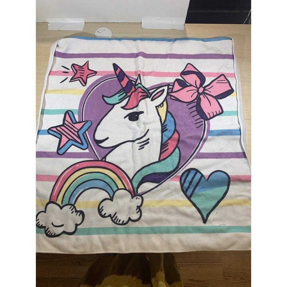 Nickelodeon Jojo Unicorn & Puppy Beach Towel Used Rainbows Hearts